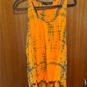 Vibrant Orange and Gray Tie-Dye Tank Top